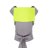 portabebè mhug mei tai collezione Bicolore modello limelight fondo di base grigio con bavero verde acido bottoni a pressione verde acido visione totale frontale del portabebè