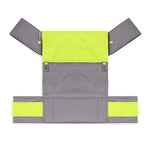 portabebè mhug mei tai collezione Bicolore modello limelight fondo di base grigio con bavero verde acido bottoni a pressione verde acido visione in pianta del portabebè